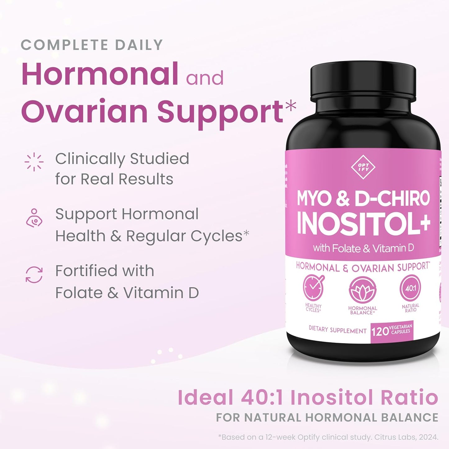 Optify Myo-Inositol & D-Chiro Inositol Supplement for Women – 40:1 Ratio Plus Folate and Vitamin D