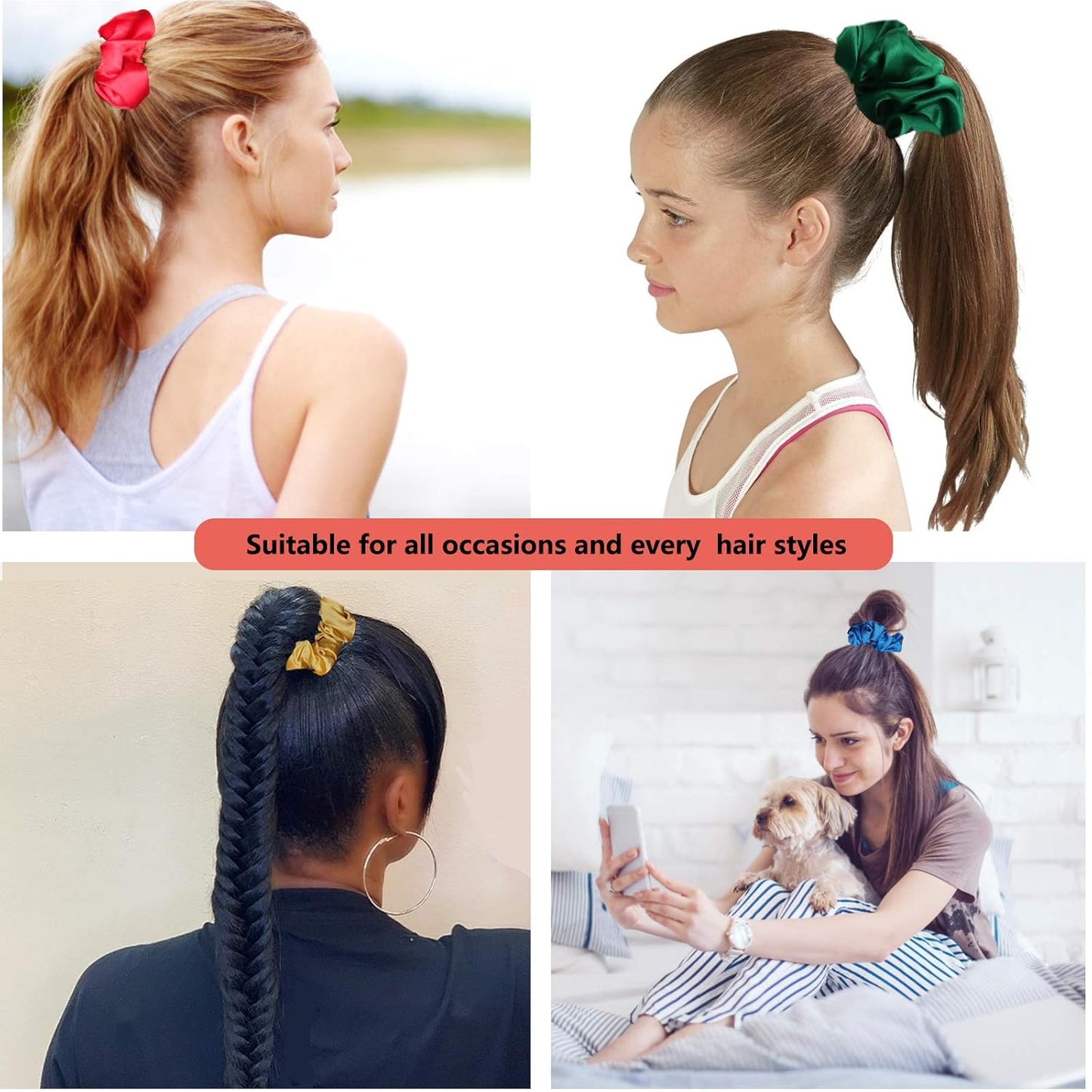 Azure's Satin Silk Hair Scrunchies