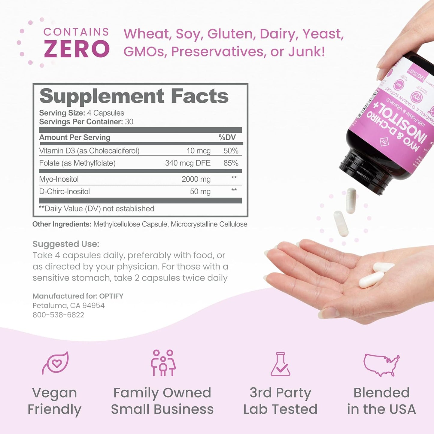 Optify Myo-Inositol & D-Chiro Inositol Supplement for Women – 40:1 Ratio Plus Folate and Vitamin D