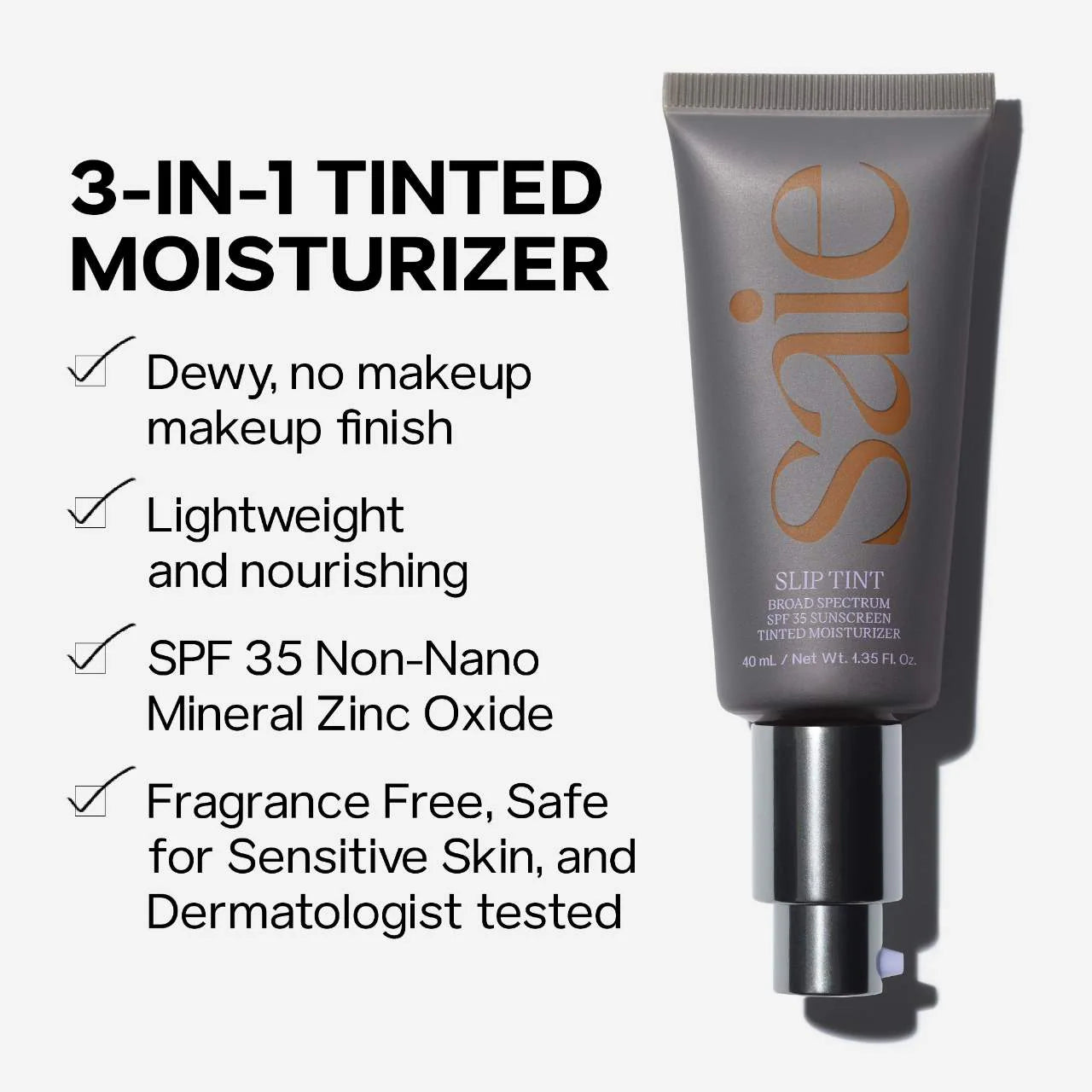 Saie Slip Tint – Lightweight Tinted Moisturizer with Mineral Zinc SPF 35 and Hyaluronic Acid